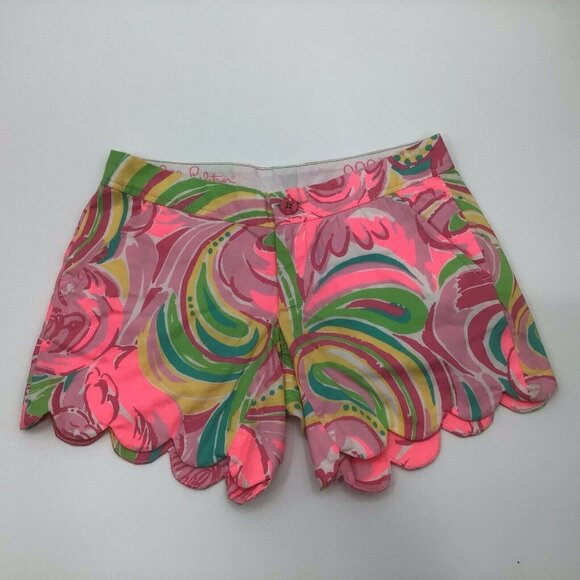 Lilly Pulitzer Women SZ 000 XXXS Preppy Bright Floral Scallop Buttercup Short - Picture 1 of 8